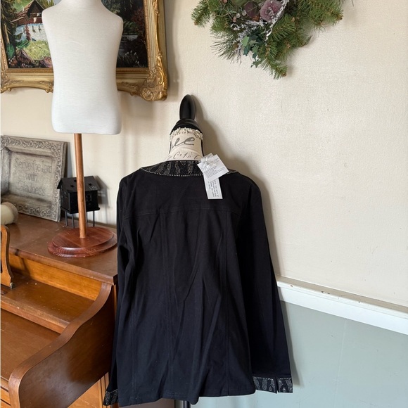 Quacker Factory Black and Silver Bling Jean Jacket with Embroidered Collar NWT - Picture 4 of 8